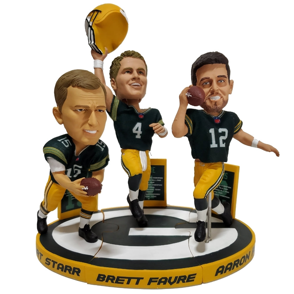 Green Bay Packers Triple Bobblehead Puzzle Set - Bart Starr, Brett Favre and Aaron Rodgers