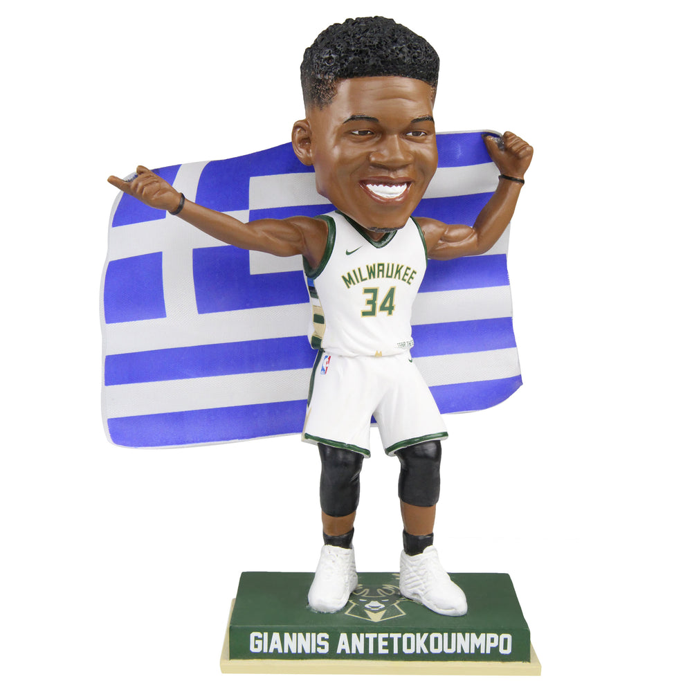 Giannis Antetokounmpo Greece Flag Augmented Reality Bobblehead - White Jersey