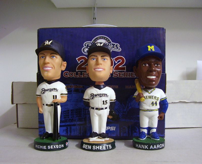 Hank Aaron Ben Sheets Richie Sexson Bobblehead Set - BobblesGalore